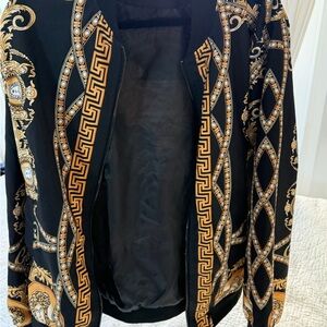 Versace Black and Gold Patterned Bomber Jacket